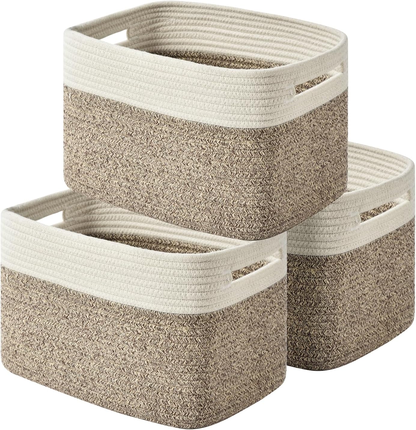 Issudata Storage Basket, Woven and Cotton Rope Baskets for Organizing, Decorative Book, Towel, Toy Baskets or Storage Bins for Living Room - 3 Pack, Black