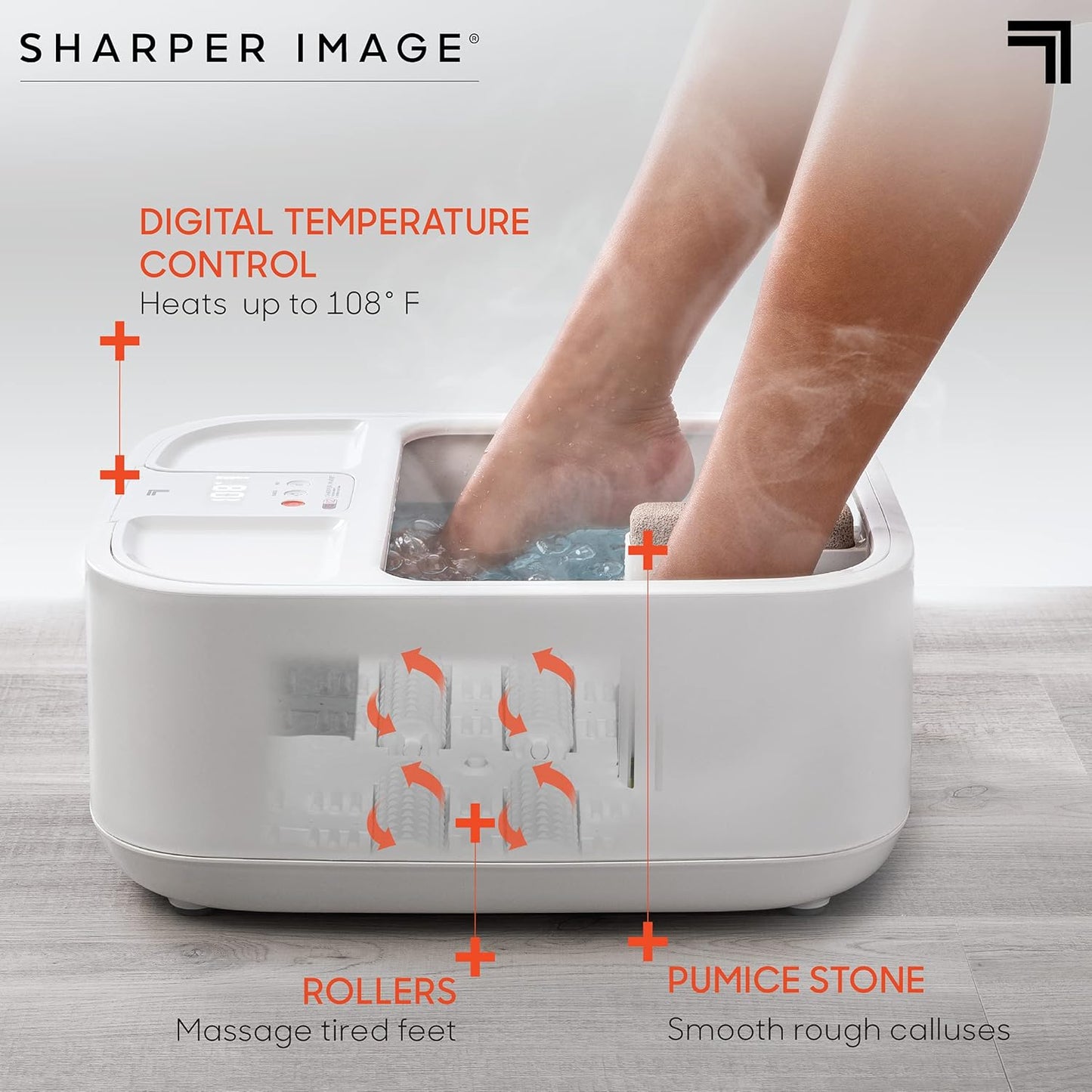 Sharper Image® Spahaven Heated Foot Bath – Bubble Jets, Massage Rollers, 105°F, Pumice Stone Callus Remover| XL Foot Soaking Tub| Feet Scrubber| Home Pedicure Foot Spa| Womens Relief & Relaxation Gift
