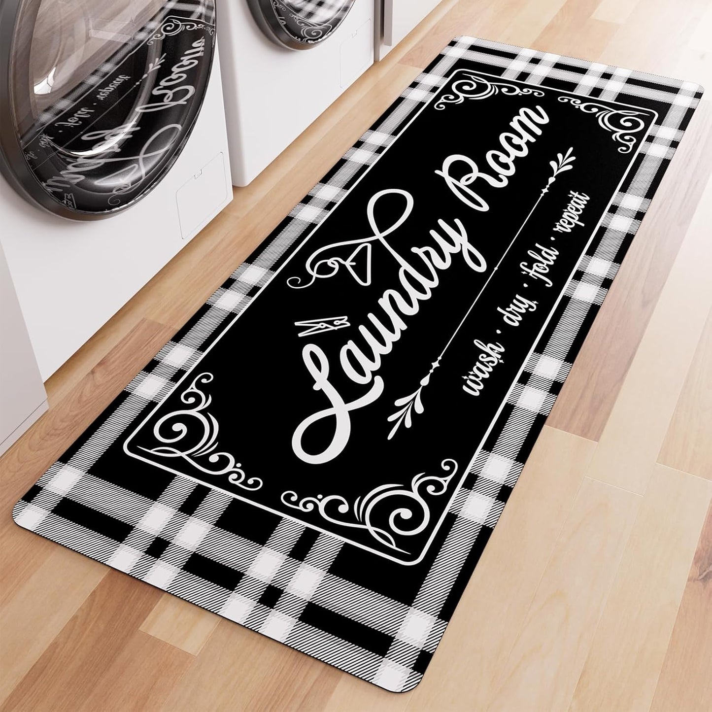 Non-Slip Laundry Room Rug Runner 17.3"x47.2" Washable Navy Buffalo Plaid - Bathroom Mudroom Kitchen Mat for Farmhouse Entryway Decor