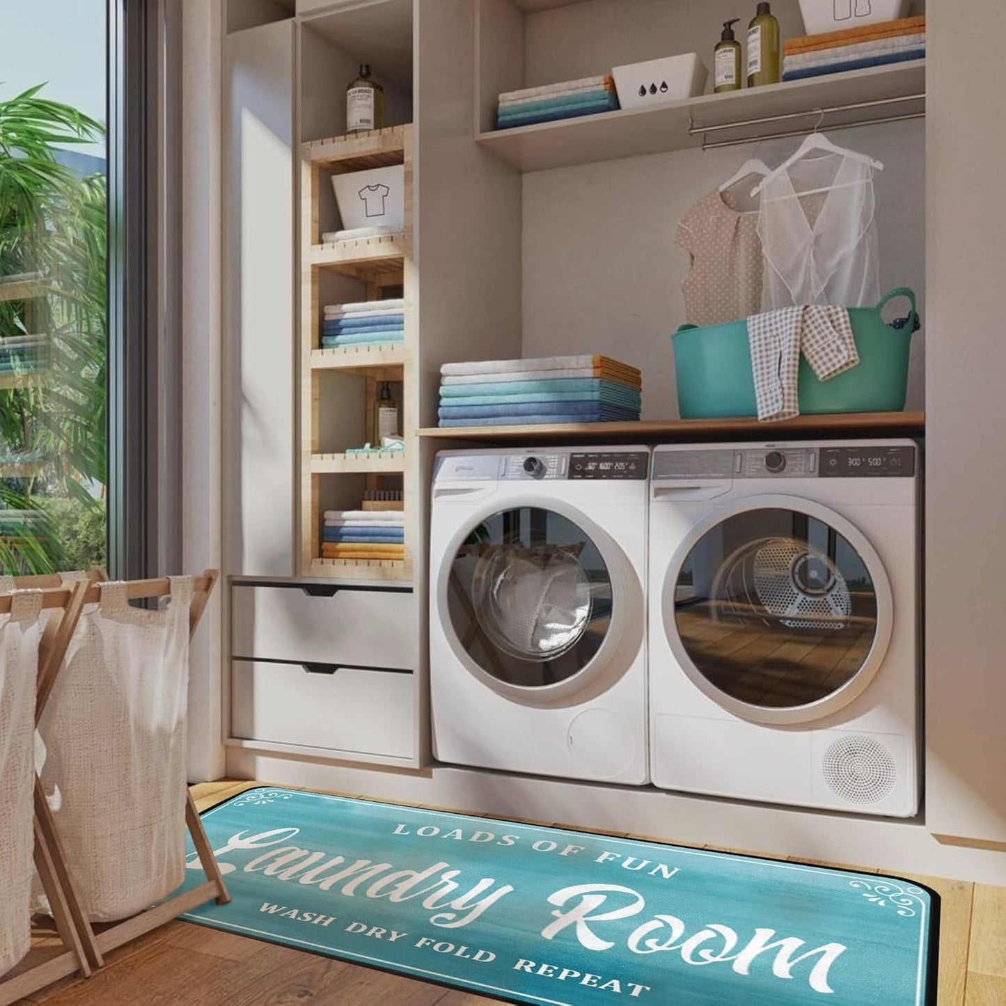 Laundry Room Rug Non Slip Floor mats Farmhouse Large Laundry Rugs for Laundry Runner Room Mat Washer and Dryer Carpet Laundry Room Decor 20x47inch(Turquoise)