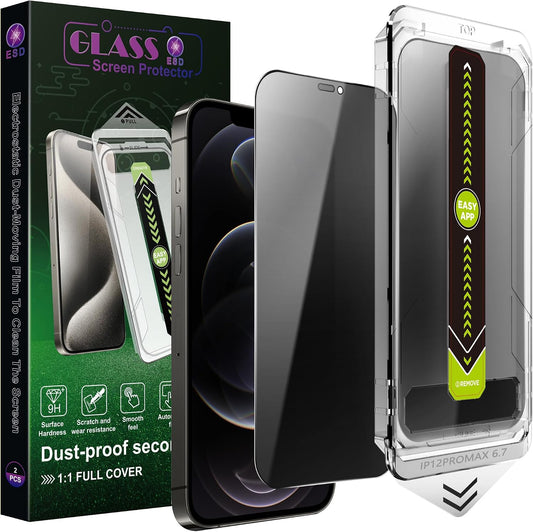 2 Pack Anti-Spy Privacy Screen Protector for iPhone 12 Pro Max(6.7-Inch),9H Tempered Glass,Full Coverage,Anti-Fingerprint,Auto Dust Removal,Bubble-Free,Easy Installation
