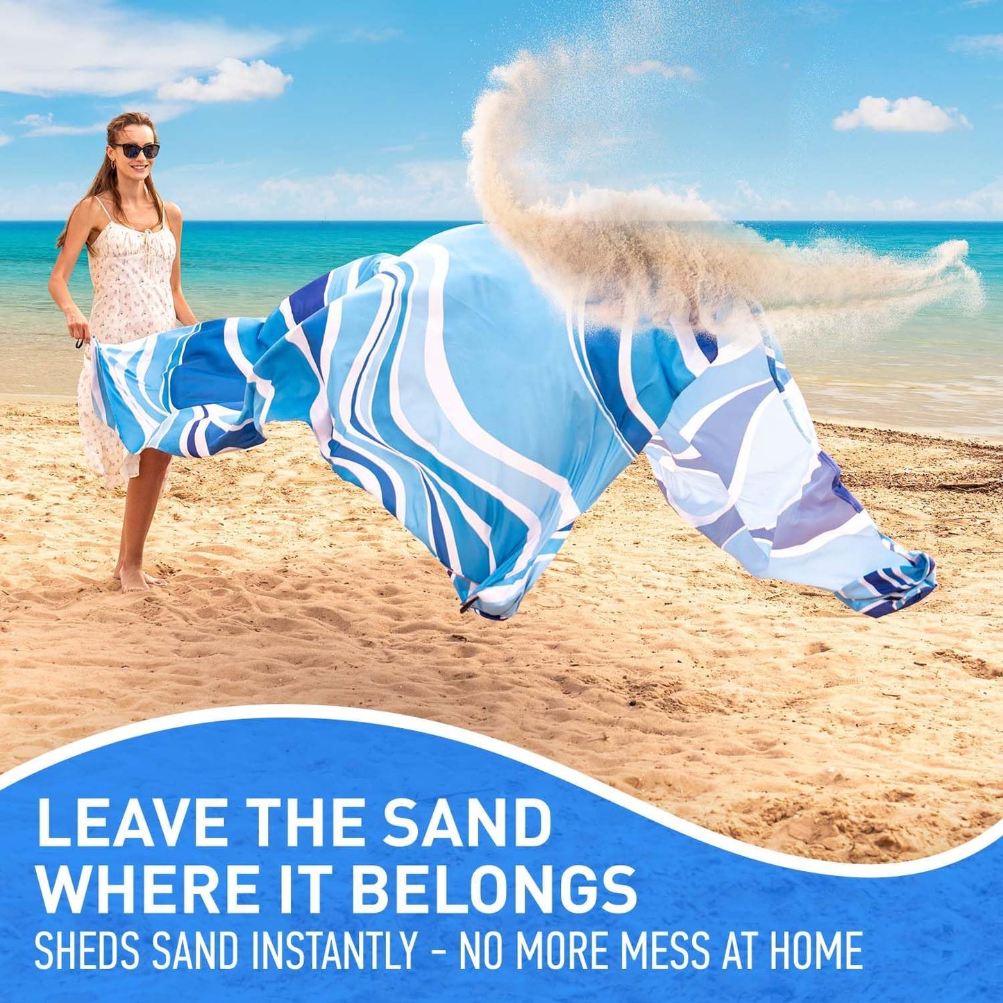 Everlasting Comfort Large Beach Blanket Waterproof & Sandproof - 80" x 80"/ 6.7ft x 6.7ft - Lightweight Picnic Mat, Camping Necessities for 4 People - Accessories for Outdoor Festivals - Blue