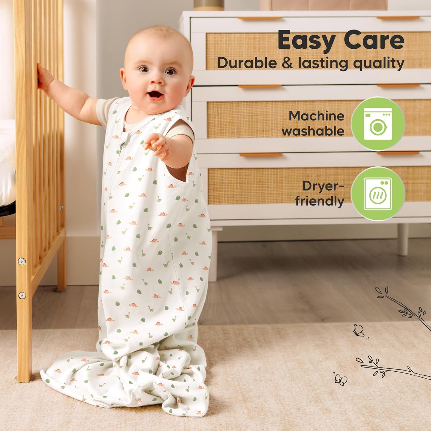 2-Pack Baby Sleep Sacks, Zipper Wearable Blanket - 0.5TOG Organic Cotton,Lightweight,Soft Cozy Toddler Sleeping Sack 6-12 months, Easy to Wear Large Newborn Transition Swaddles Sleepsacks(Roarsome, M)