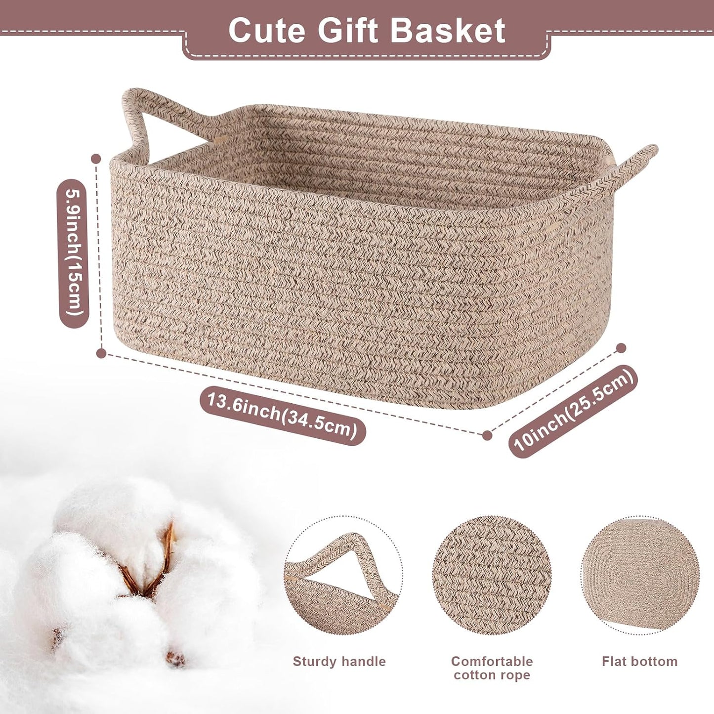 OIASKET Gift Basket Empty with Handle, Small Woven Baskets for Gifts Empty | 13.6"x10"x5.9", Baby Shower Toy Storage Baskets, Dog Toy Storage for Organizing, with Gift Bag Ribbon Tissue Paper