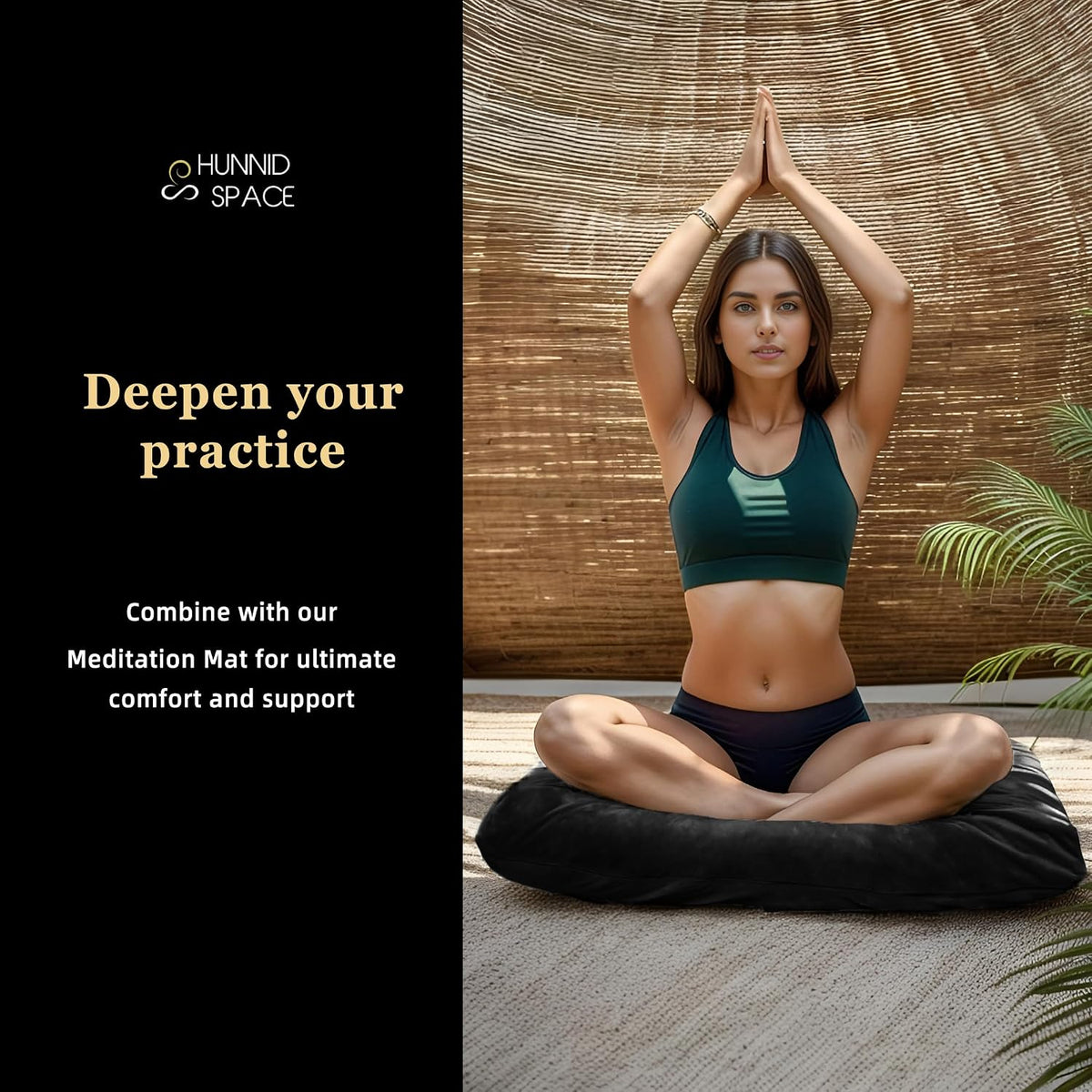 Meditation Cushion Set Zafu & Zabuton – Buckwheat Hull & Memory Foam, Adjustable Floor Pillow for Yoga, Meditation & Sitting, Removable Velvet Cover (Classic Black)