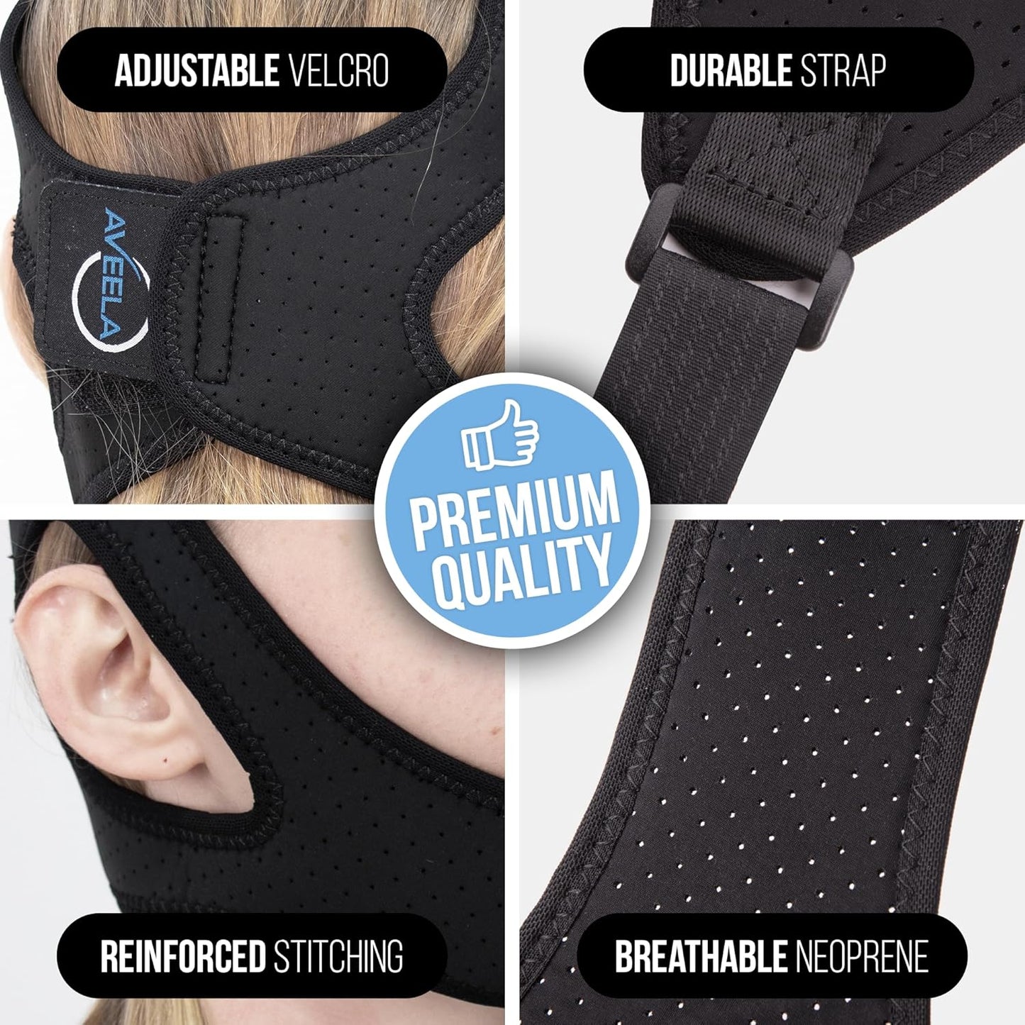 AVEELA Chin Strap for Sleeping and CPAP Users | Anti Snoring Chin Strap, Adjustable Jaw Strap for Sleep Apnea, Stop Snoring Solution for Men and Women, Comfortable Fit to Keep Mouth Closed – Medium