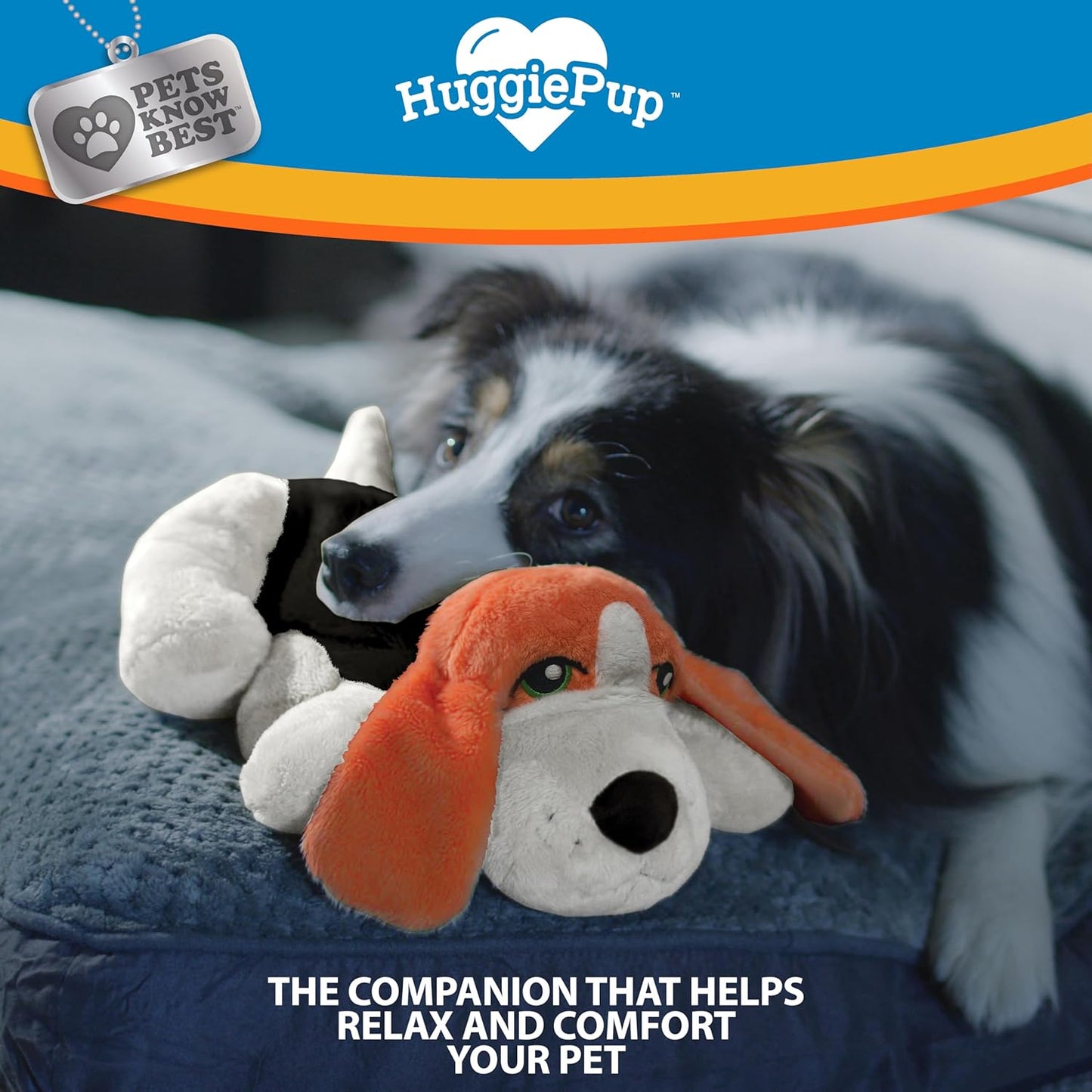 HuggiePup by Pets Know Best- Cuddly Puppy Behavioral Aid Toy, Great for Crate Training- Pulsing Heartbeat, Heating Pack- Multicolor Hound Dog