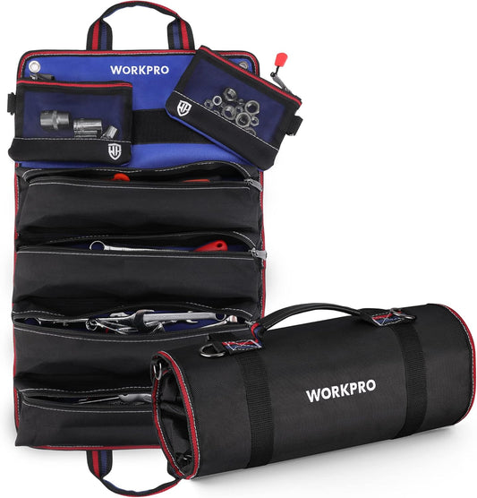 WORKPRO Roll Up Tool Bag, Tool Roll Up Bag with Detachable Tool Pouches, Heavy Duty Tool Bag Organizer with 6 Pockets, Tool Organizer for Mechanic, Electrician, Plumber and Carpenter