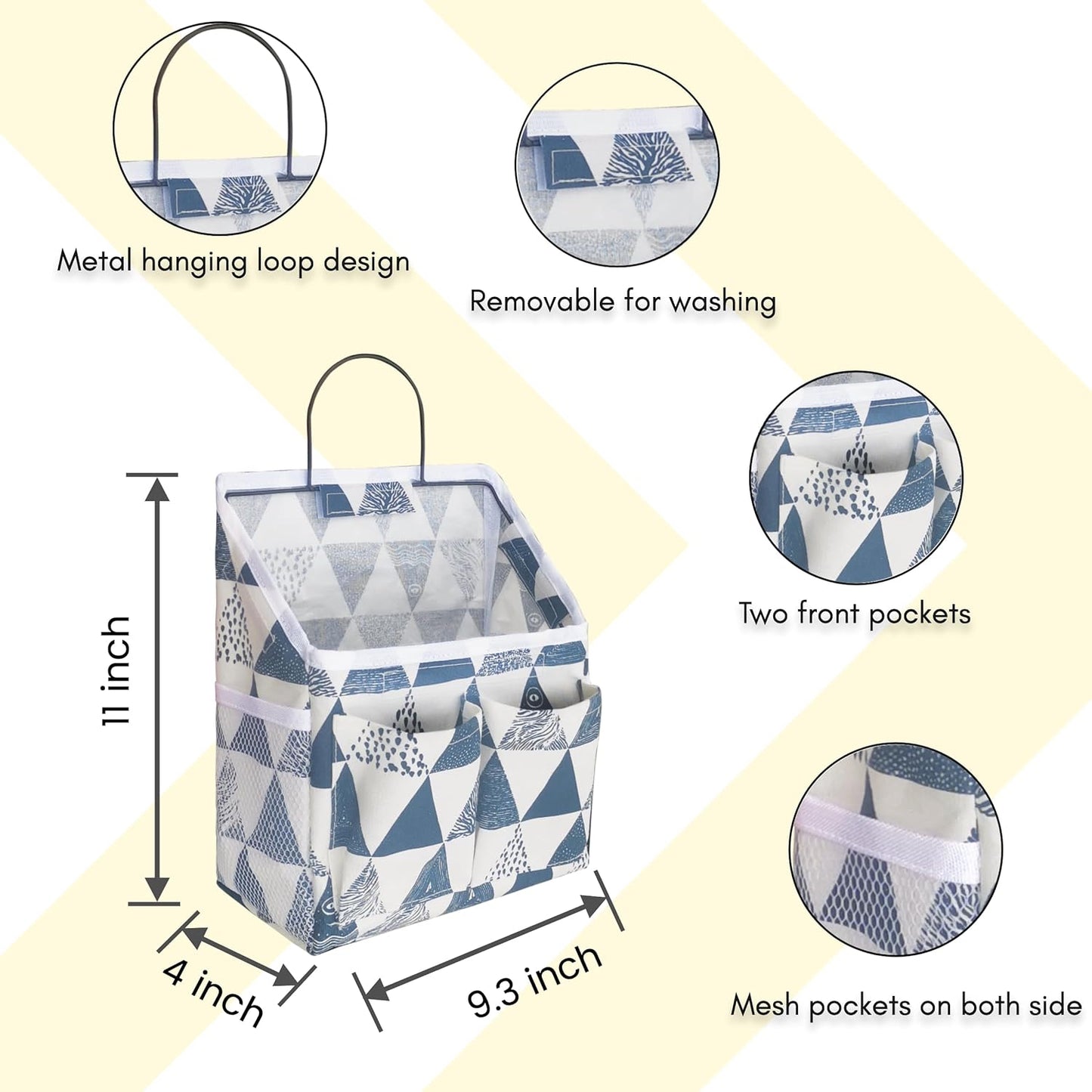 Kanrichu 2pcs Small Wall Hanging Organizer Bag, Linen Fabric Door Hanging Storage Basket with Pockets, Waterproof Bin for Kitchen, Bedroom, Office, RV Camper (Triangle)