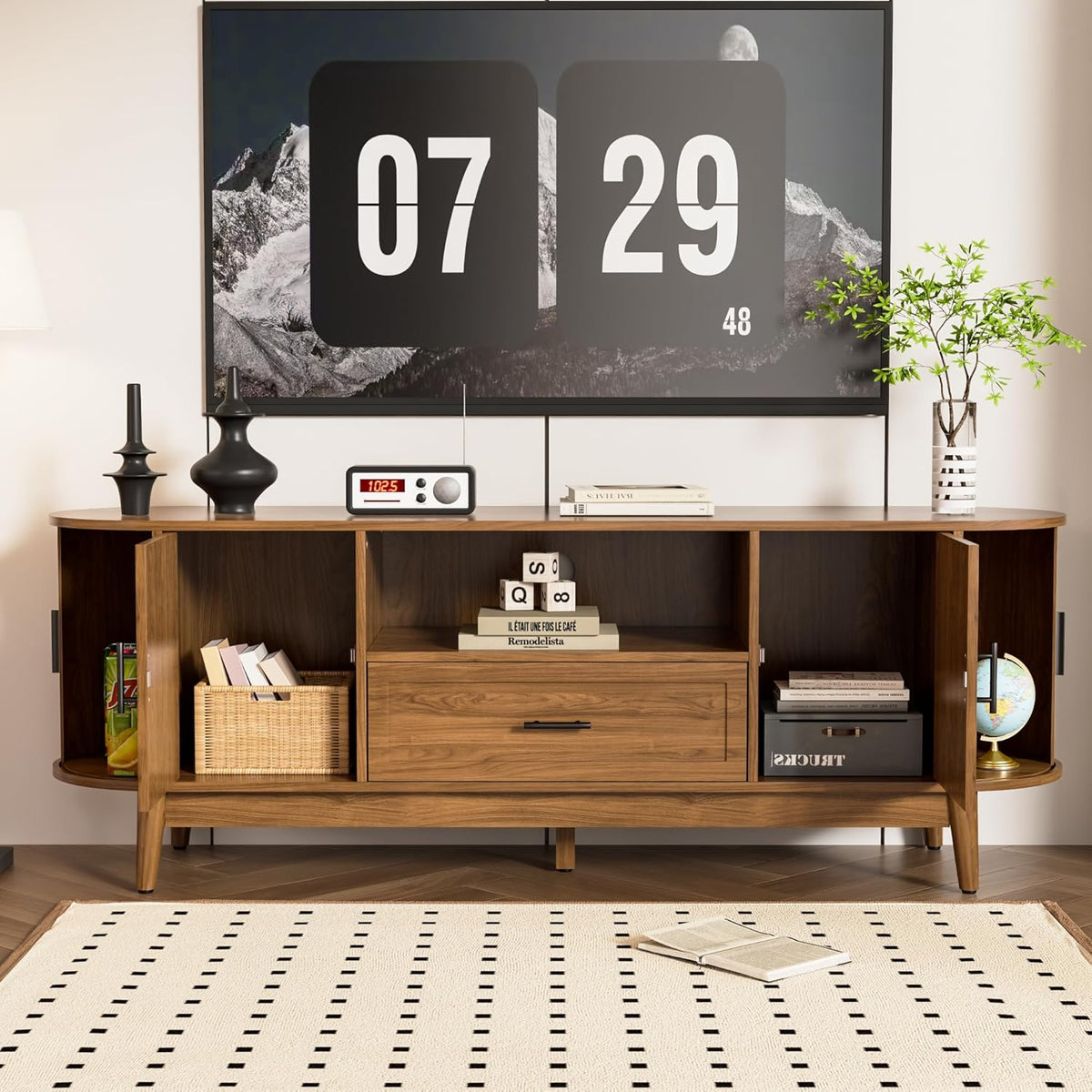 63" Fluted TV Stand for Tvs up to 70" Entertainment Center with Drawers