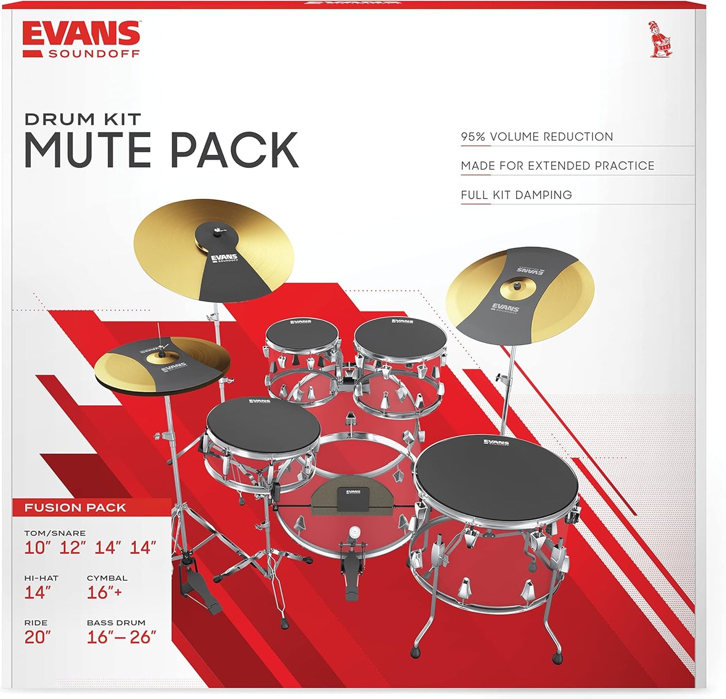 Evans Soundoff Drum Mute Pads - Full Box Pad Set - Mutes Pack - 3 Cymbals, 4 Tom/Snare, & 1 Bass - Great for Silencing Acoustic Kits to Practice - Fusion - 8-Pack