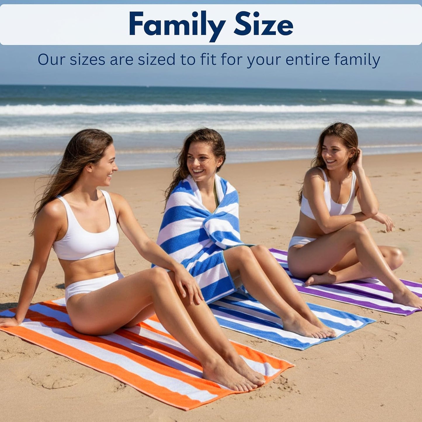 Beach Towels 6 Pack Large 30x60-100% Cotton Beach & Pool Towels Bulk Cabana Stripe - Quick Dry Bath Towel Set for Swim, Beach Essentials, Bathroom, Hot Tub, Yoga, Hotel & Airbnb Guests
