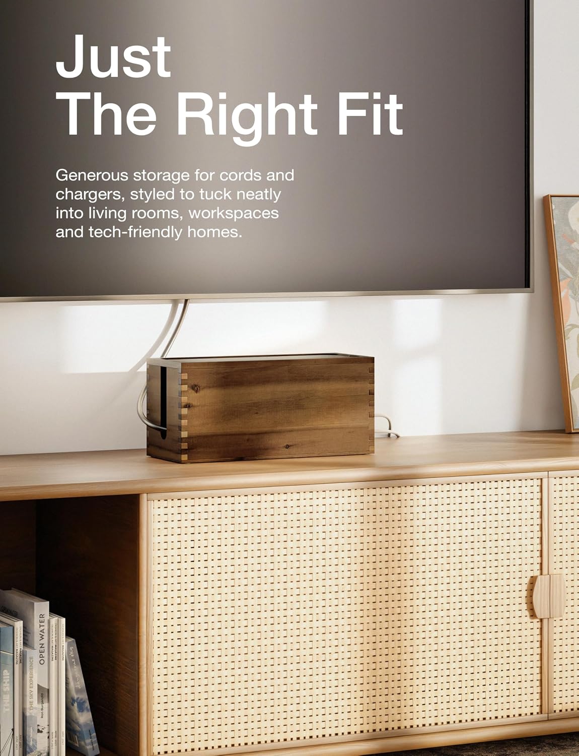 TIDITA Acacia Large Cable Management Box - 15" L Cord Box Hider, Power Strip Box for Office - Cable Hider Box, Surge Protector Box - Wire Box Hider for Desk - 3 Open Slots, Magnetic Lid (Walnut color)