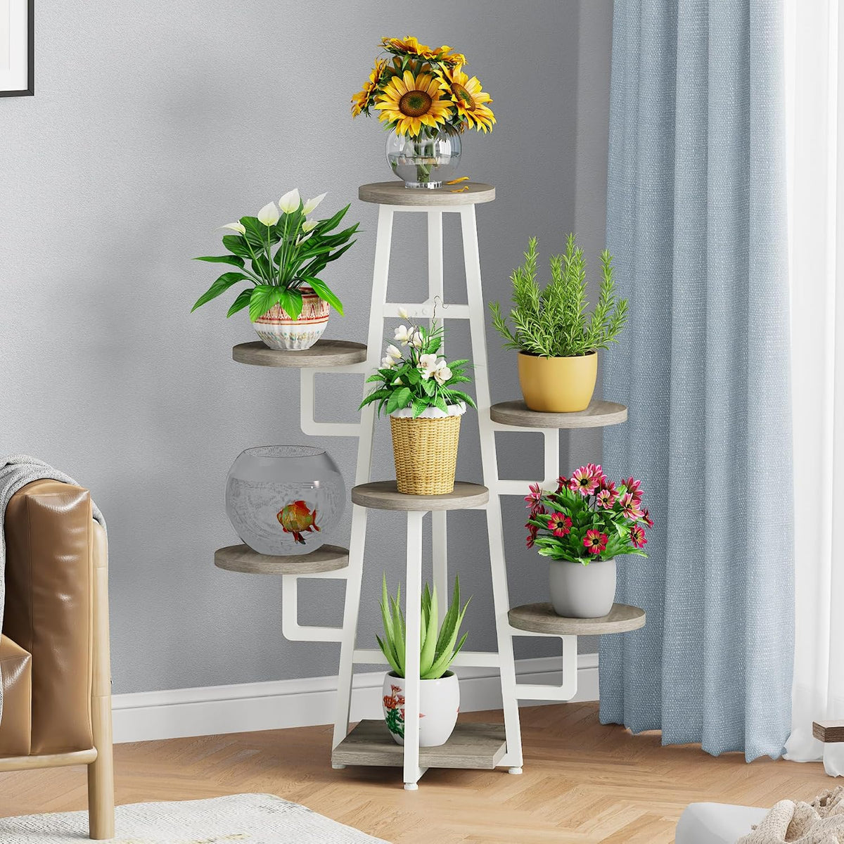 Tribesigns 7 Tier Plant Stand Indoor, Tall Plant Shelf for Multiple Plants, Wooden Corner Plant Pots Holder Rack Flower Stand Shelf Planter Organizer for Living Room Balcony Garden, Beige Brown