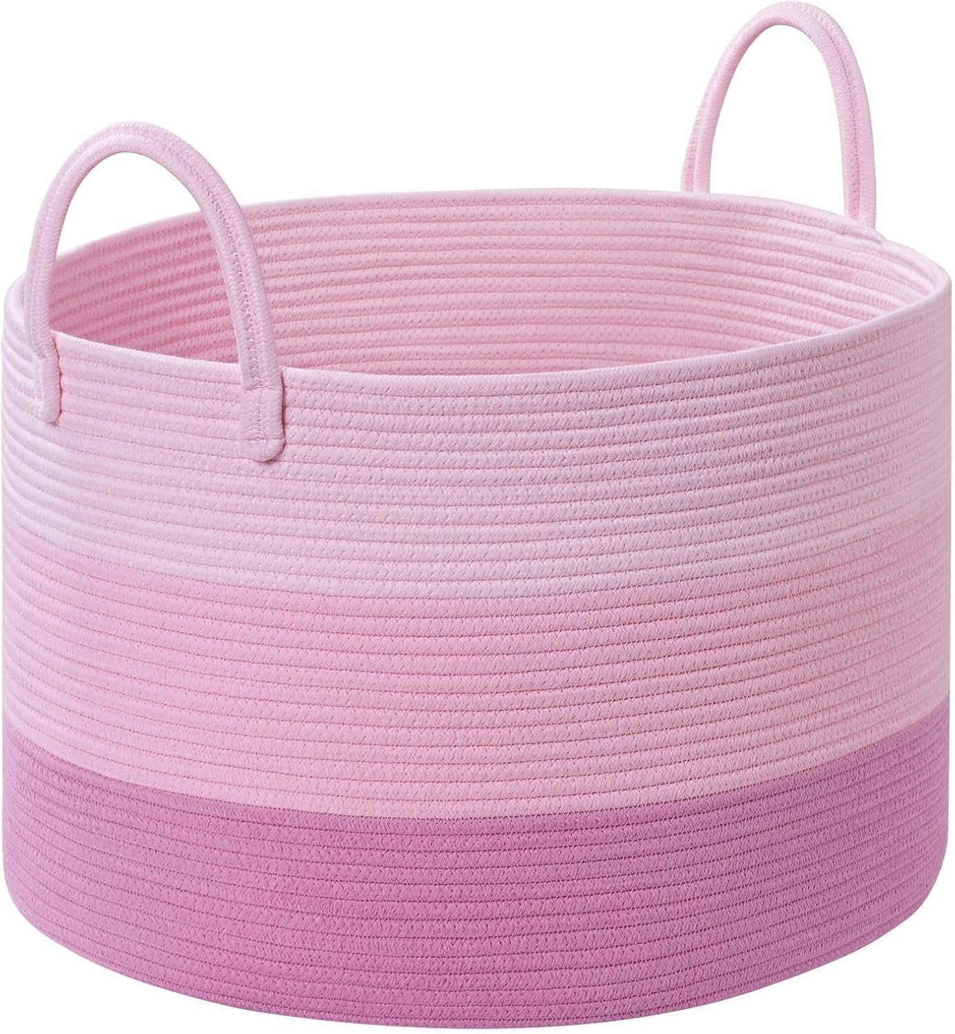 67L Large Woven Blanket Basket, Cotton Rope Baby Laundry Hamper with Handles, Kids Toy Basket for Classroom & Nursery, Soft Round Stuffed Animal Storage, Dog Toy Bin - 20"x13", Pink