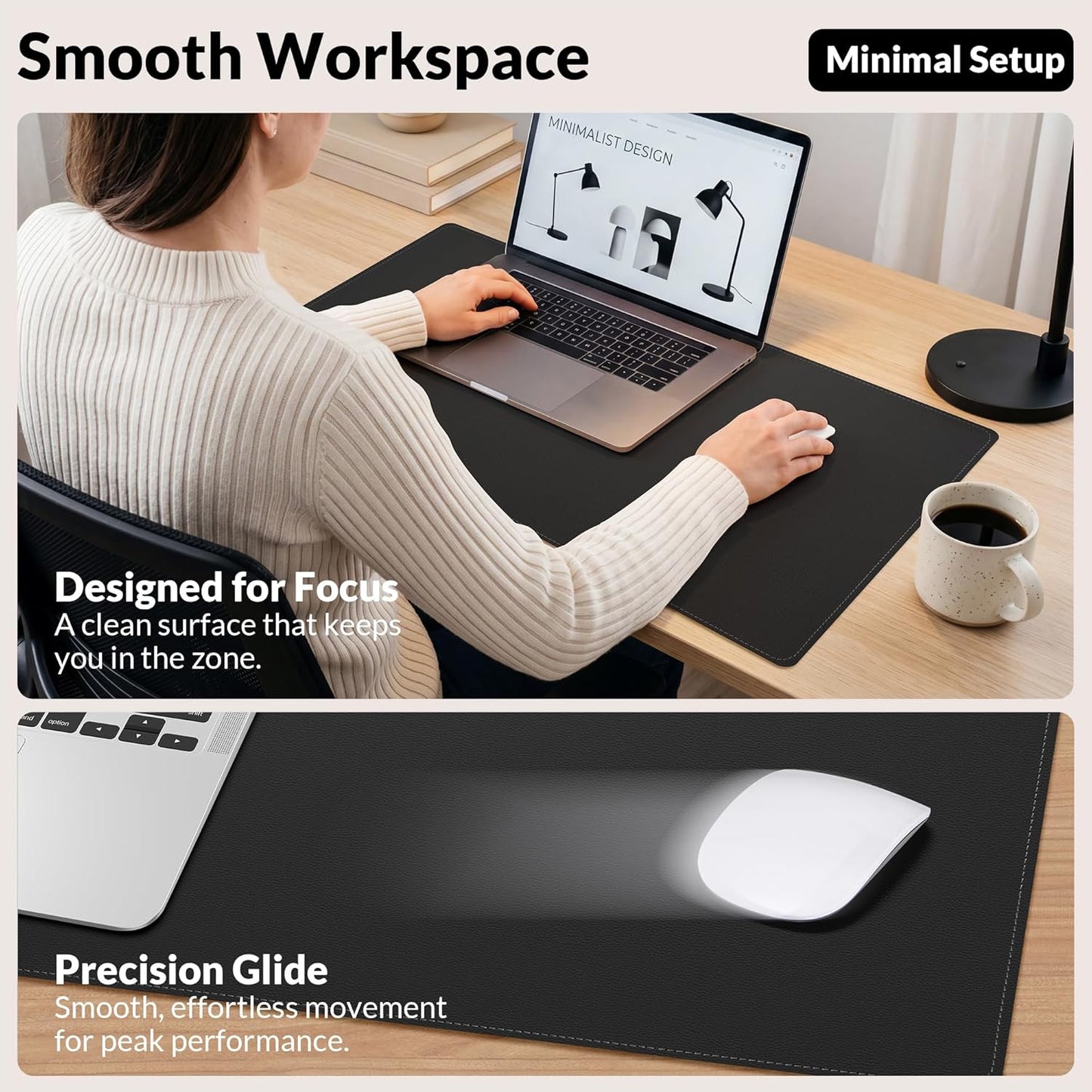 AFIING Cork Desk Mat 31.5" x 17", Waterproof Dual-Sided Cork & PU Leather Desk Pad, Non-Slip Desk Protector for Home Office, Workspace Setup & Gaming, Black