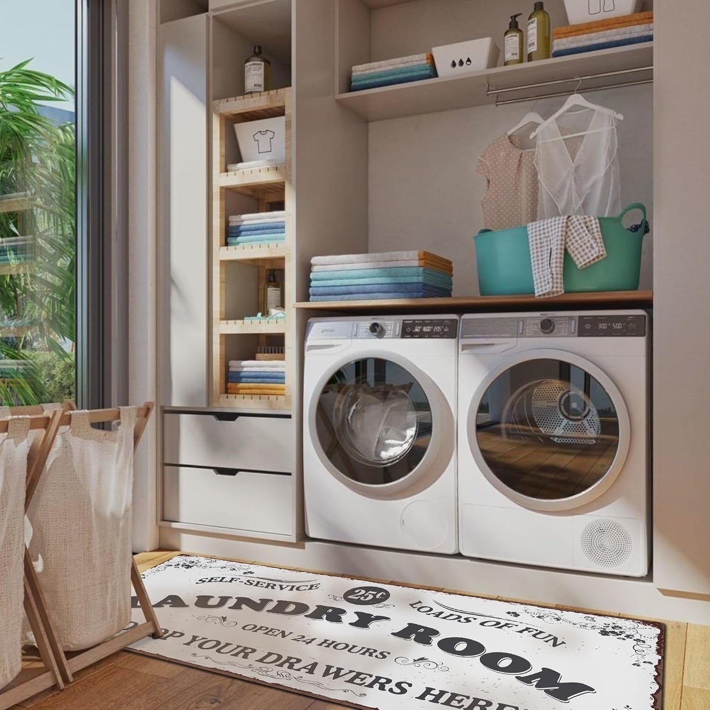 Zoke Laundry Room Rug Runner Stylish Non-Slip Laundry Room Mat 20"x47", Versatile, Waterproof Runner for Laundry, Kitchen, and Bathroom, Mudroom Decor and Farmhouse Charm