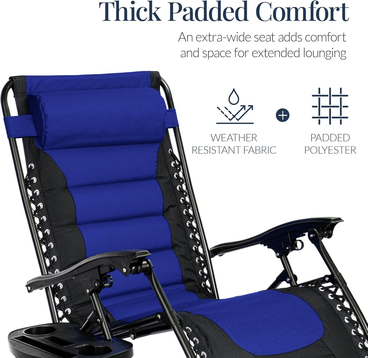 Best Choice Products Oversized Padded Zero Gravity Chair, Folding Outdoor Patio Recliner, XL Anti Gravity Lounger for Backyard w/Headrest, Cup Holder, Side Tray, Polyester Mesh - Blue