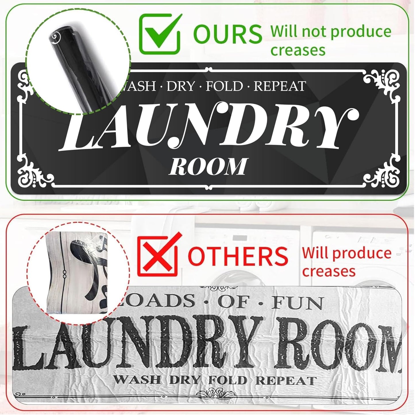 Laundry Room Rug: 17"X60" Non-Slip Washable Runner Rug, Rolled-up – NO Creases, Laundry Room Decor and Accessories, Text Design Laundry Mat - Area Rug for Farmhouse Kitchen Living Room Hallway