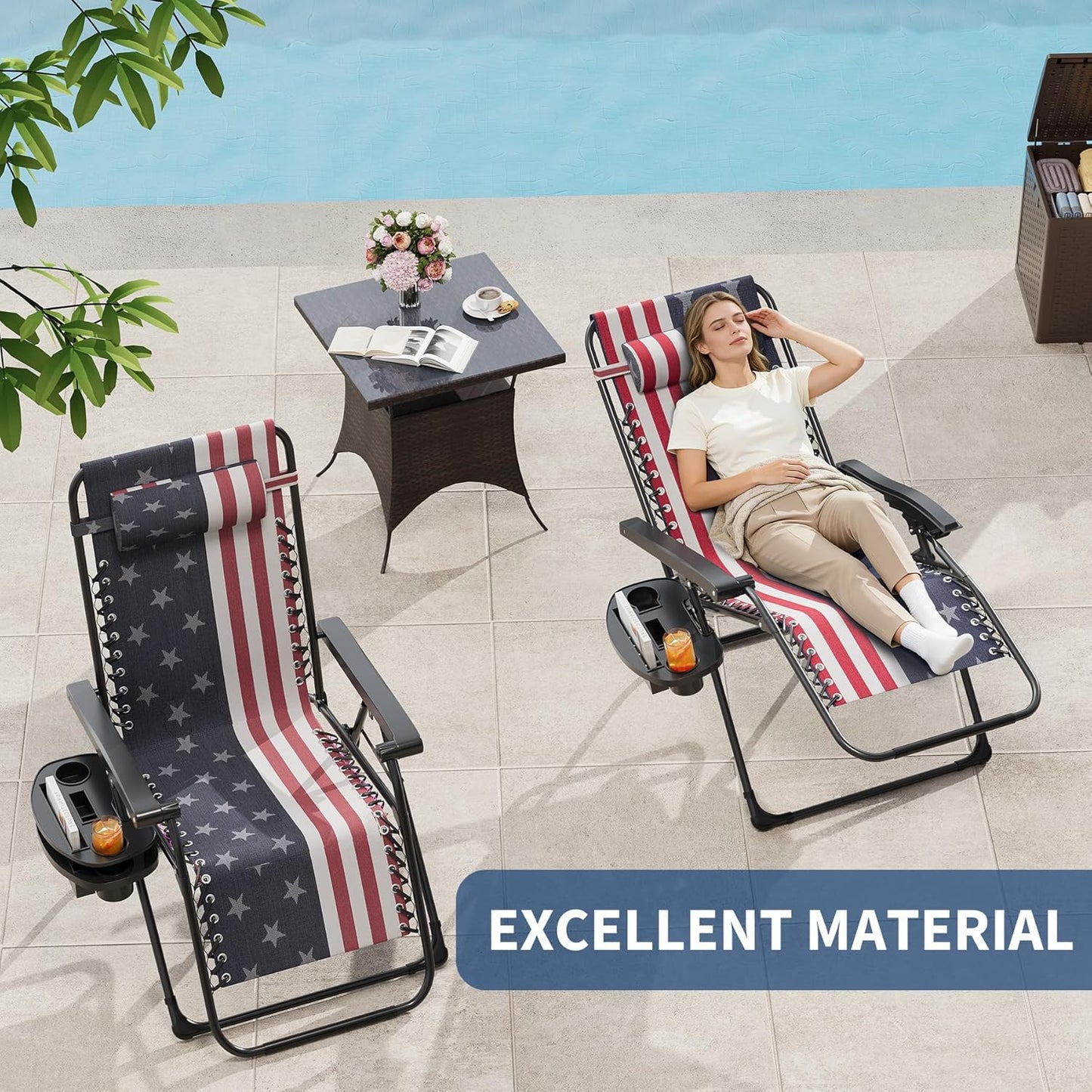 Garvee Zero Gravity Chair Set of 2, Patio Lounge Chair Outdoor with Pillow & Cup Holder Tray, Adjustable Reclining Chair, Folding Portable Camping Chair for Deck, Beach, Yard, Garden