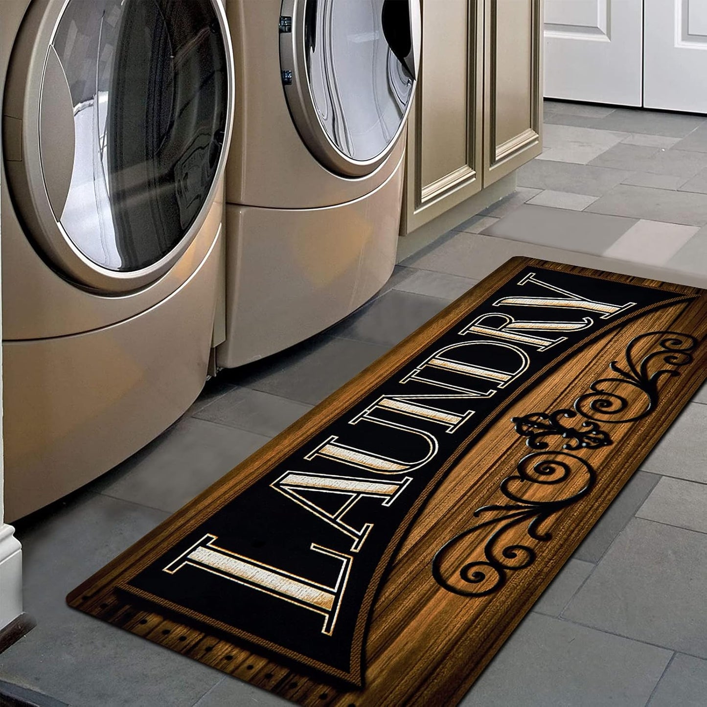 Pauwer Laundry Room Rug Runner 20"x48" Waterproof Rubber Laundry Mat Non Slip Kitchen Mats for Floor Washable Floor Mat Runner Rug for Farmhouse Mudroom Washroom Bathroom Decor