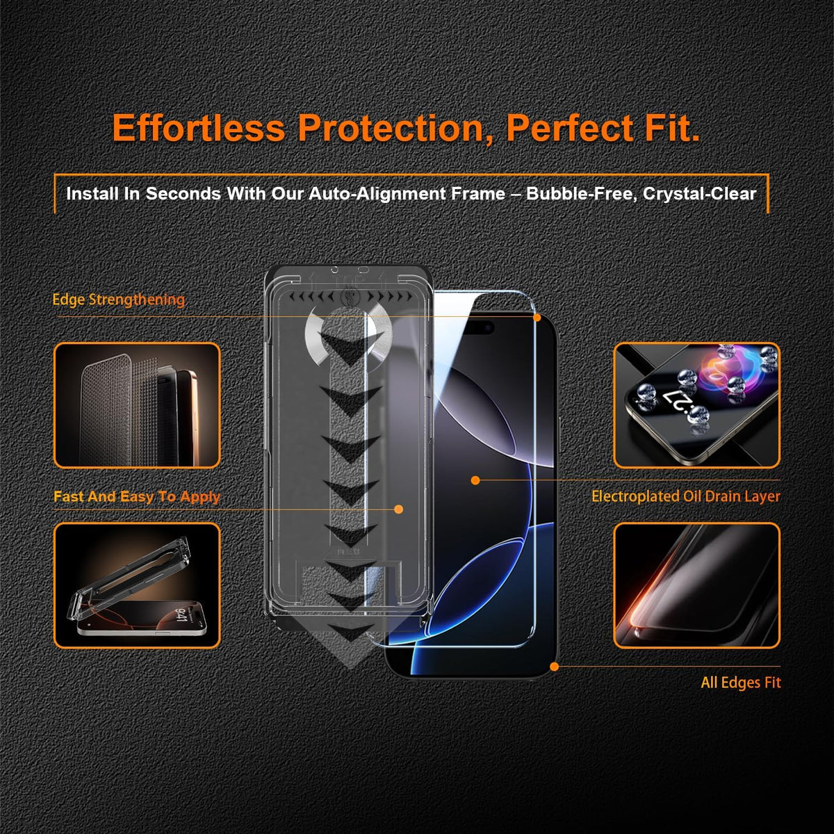 OneFish for iPhone 14 Plus / 13 Pro Max 6.7 inch Tempered Glass Screen Protector 2 Pack Auto Dust-Elimination Easy Installation HD Clear Screen Protector