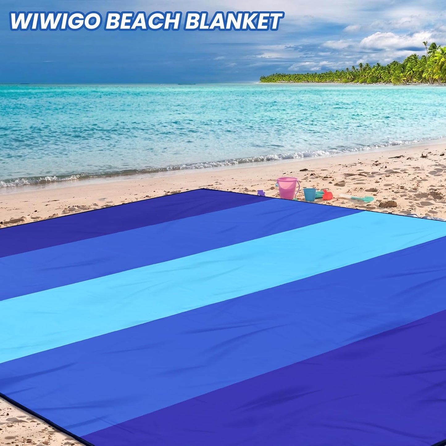 WIWIGO Beach Blanket Waterproof Sandproof Beach Mat 79" X 83"/10'x9'for 2-8 Adults Quick Drying Outdoor Picnic Mat Beach Accessories for Travel, Camping, Hiking