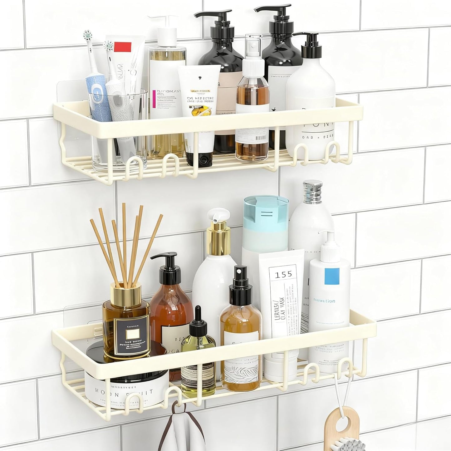 Moforoco Shower Caddy Shelf Organizer Rack, Self Adhesive Black Bathroom Shelves Basket, Home Farmhouse Wall Inside Organization and Storage Decor Rv Accessories, First Camper Apartment Essentials