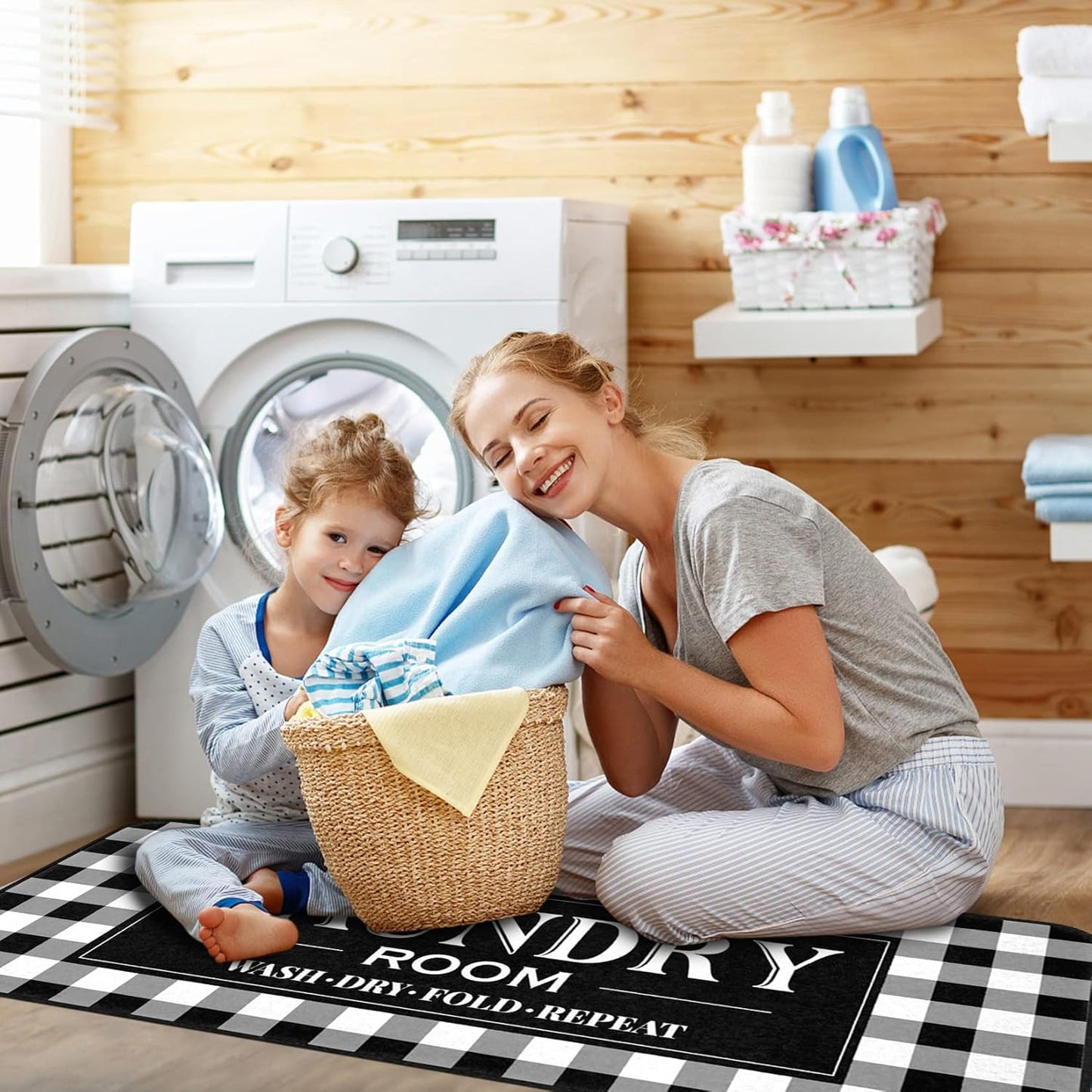 ROMAMIGO Rug Runner Non Slip Floor Mat for Mudroom Laundromat Farmhouse Kitchen Bathroom Laundry Room Decor Accessories(20 X 47 inch, Buffalo Plaid)