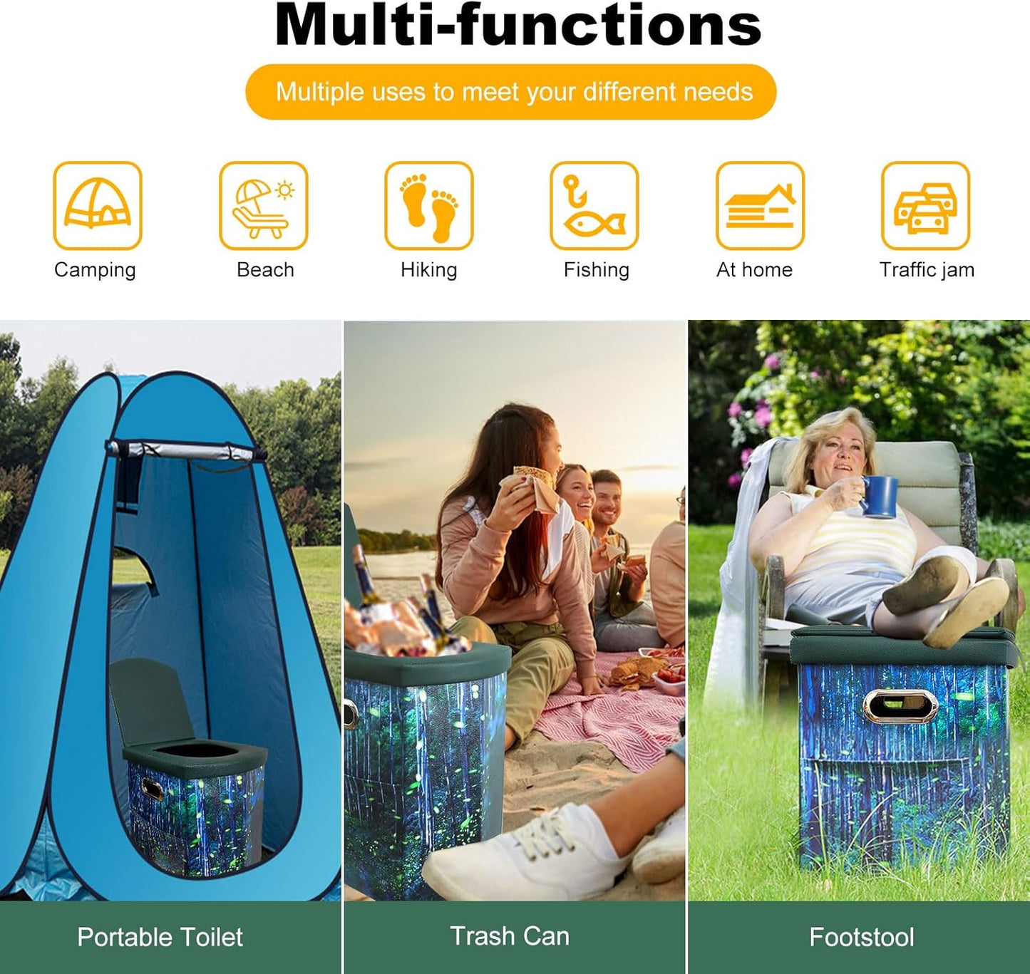 Ann Katy Upgrade XL Portable Toilet for Adults, Extra Large Portable Travel Floding Toilet, Camping Tall Toilets with Lid for Adults and Kids Compact Potty for Car,Hiking,Beach and Camping