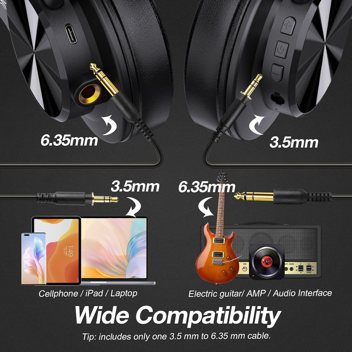 OneOdio A70 Bluetooth Over-Ear Headphones, Hi-Res Wired DJ Studio - Red