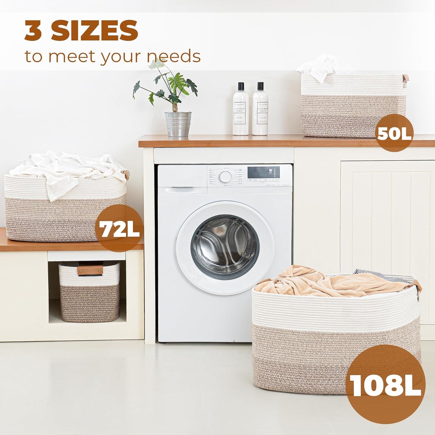 danpinera Rectangle Blanket Storage Basket, Large Blanket Basket Living Room, Nursery Nin for Toys, 50 L Large Woven Storage for Toy Organizing & Laundry, 18.11’’*14.17’’*11.81’’, Gradient Brown