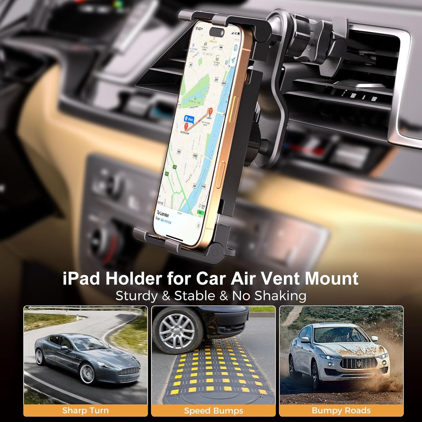 PLDHPRO iPad Holder for Car CD Slot, Adjustable Tablet Mount Air Vent Stand Compatible with 5.5'' -14.6'' Phone, iPad mini/Air/Pro, Galaxy Tab, Z Fold, Vehicle GPS Navigation Accessories