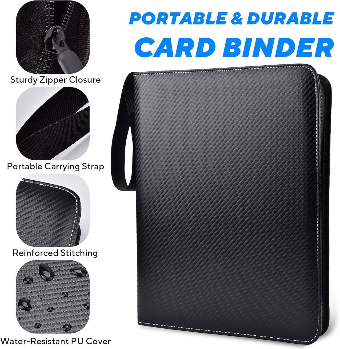 Portable 9-Pocket Trading Card Binder, Holds 1080 Cards with 60 Removable Double-Sided Sleeves, Baseball Card Binder Card Storage Organizer Album for Boys, Girls, Sports & Game Cards
