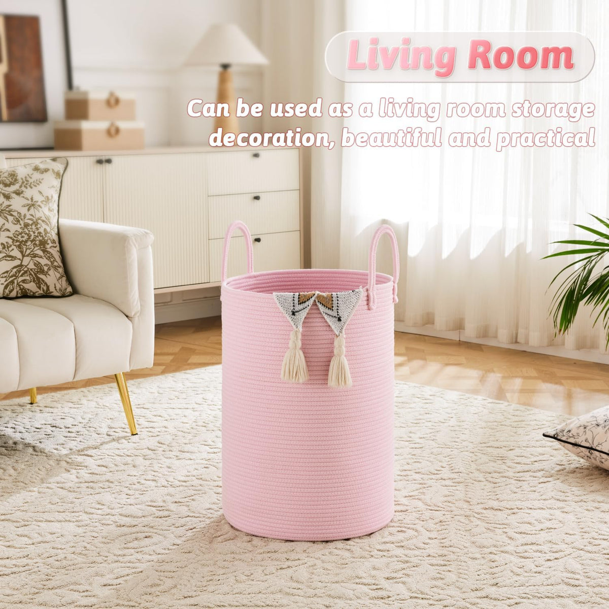 Artfeel Laundry Basket,Woven Cotton Rope Laundry Hamper,80L for Decorative Storage of Dirty Clothes,Toys and Blankets in Bathroom,Baby Room and Living Room