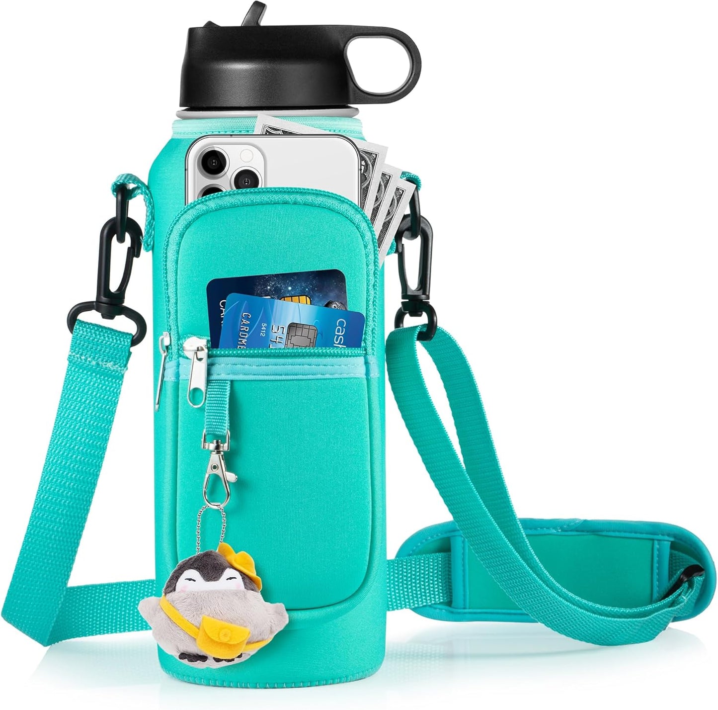 RRegeny Water Bottle Holder with Strap for Hydroflask 32oz 40oz, Carrier Sling Bag with Phone Pocket Water Bottle Sleeve for Men Women Hiking Camping Travelling