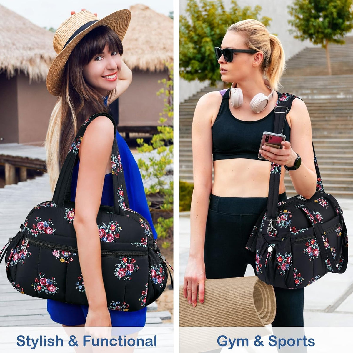 TOPDesign Travel Duffel Bag, Puffy Carry On Overnight, Gym Bag w/Wet Pocket