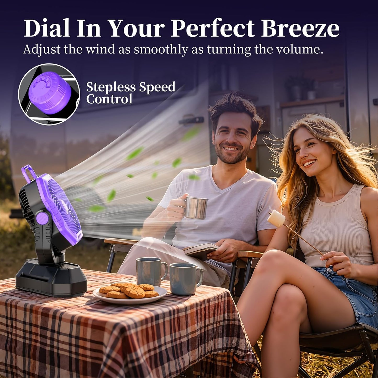AJVV Camping Fan, Oscillating Battery Powered Portable Rechargeable Hanging Tent Fan with Light and Remote for Camp, Outdoor, Emergency Power Outage, Fishing, RV Travel, Violet