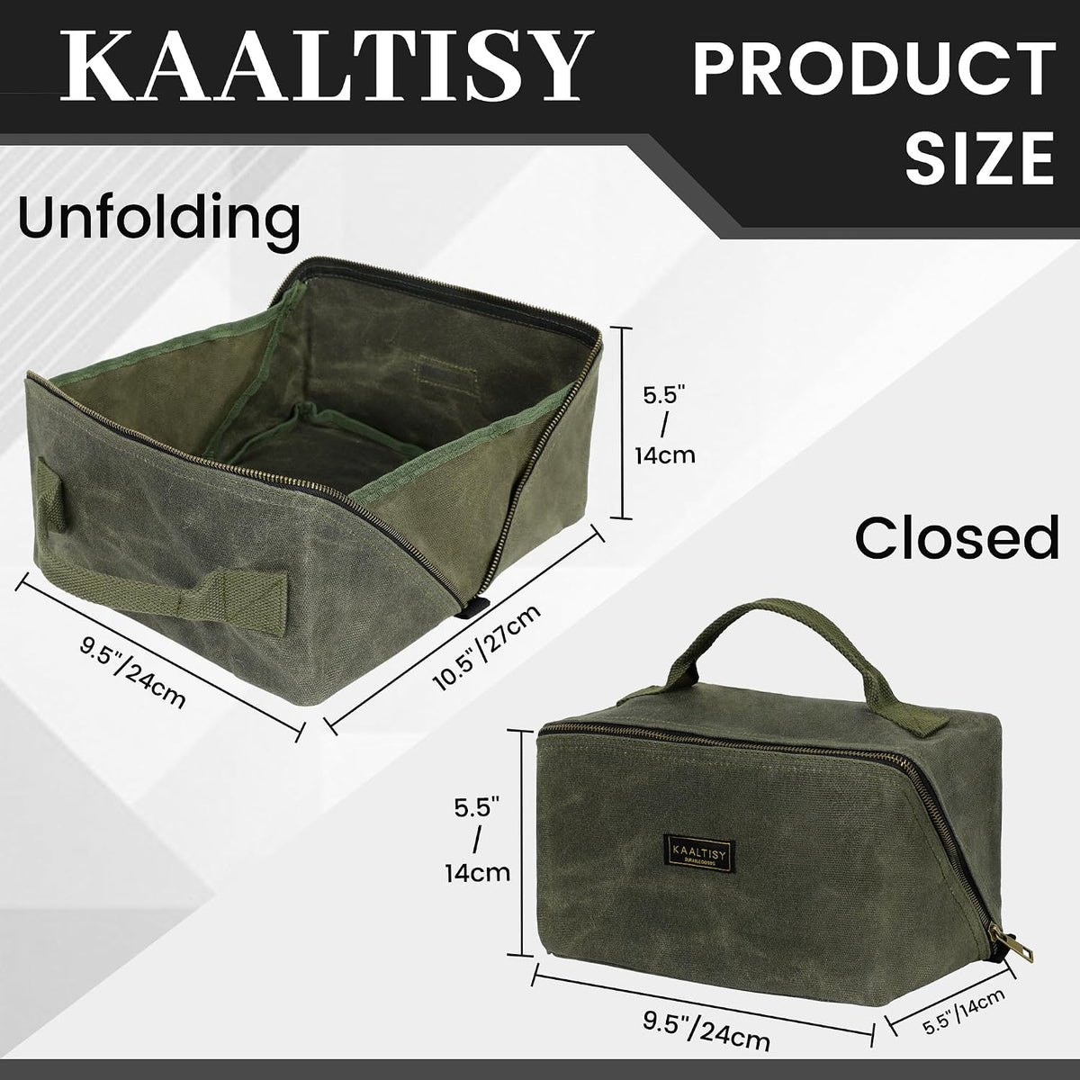 Canvas Tool Bag, Zippered Tool Pouch with Handle, 16 OZ Waxed Canvas Tool Storage Organizer | 2-Pack | 9.5"L x 10.5"W x 5.5"H (Opened) - Army Green