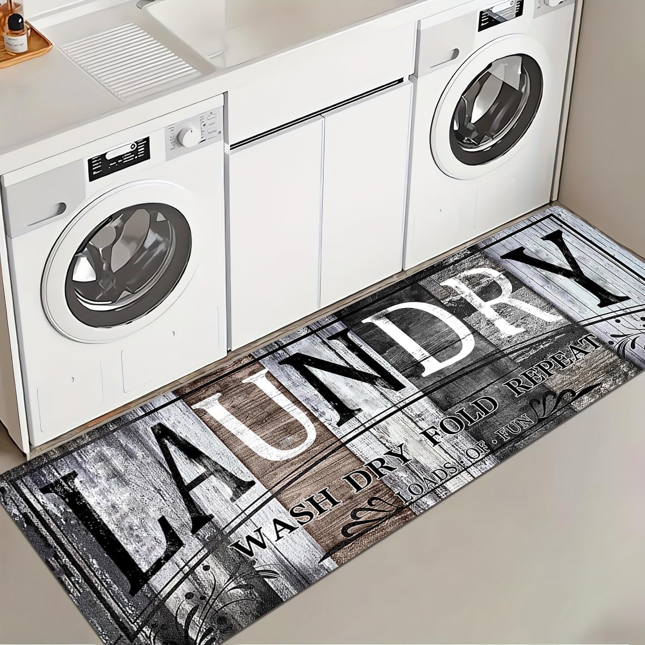 Laundry Room Rug Runner 20"X47" Brown and Grey Wood Non Slip Laundry Rugs and Mats for Laundry Room Decor Washable Runner Rugs for Farmhouse Kitchen Floor Bathroom Entryway Area Rugs