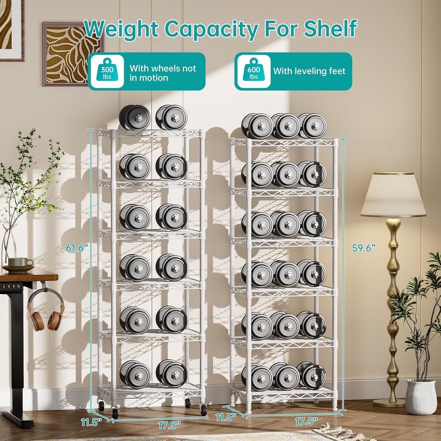 SINGAYE 6 Small Shelf Storage Wire Shelves Closet Bathroom Organizers Metal Pantry Kitchen Garage Shelving Unit Laundry Room Organization Home Narrow Rack Net Basket with Wheels White