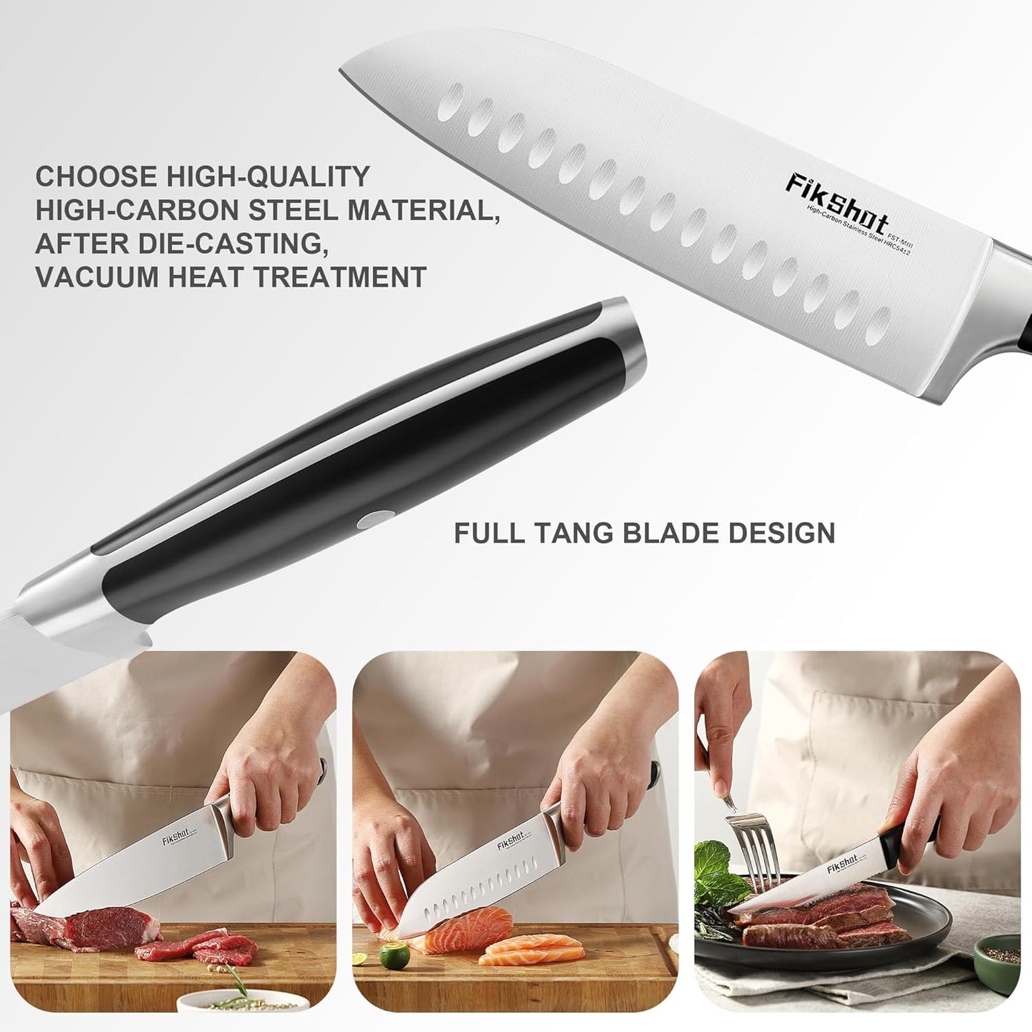 Fikshot Knife Set – German Stainless Steel, Ultra-Sharp, 14-Piece with Knife Block & Sharpener, Full Tang Black Handle, Rust-Resistant, Dishwasher-Safe for Kitchens, Gift for Chefs