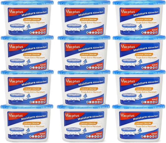 Vacplus Moisture Absorbers, 10.5 Oz Humidity Absorber Boxes Attracts Extra Moisture from Your Bathroom, Closet, Kitchen & Study, Dehumidifier, Odor Eliminator for Closet (Fragrance Free), 12 Packs