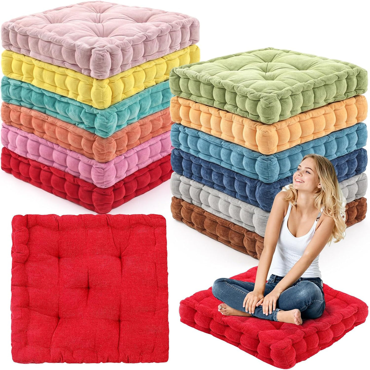 Jerify Brown 4 Pcs Large Floor Pillow Cushion,Square 22 x 22