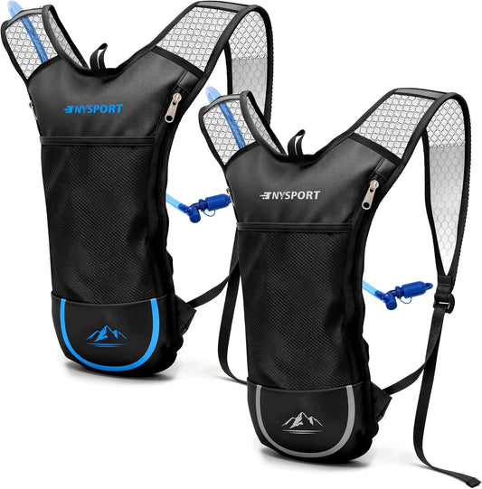 2 Pack Hydration Backpack Pack with 2L Hydration Bladder, TNYSPORT Lightweight Breathable Water Backpack with 3 Layer Pockets, Reinforced Shoulder Straps for Hiking Running Cycling