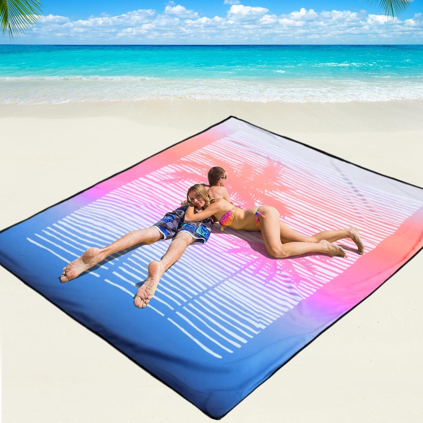 WIWIGO Beach Blanket Waterproof Sandproof Beach Mat 79" X 83"/10'x9'for 2-8 Adults Quick Drying Outdoor Picnic Mat Beach Accessories for Travel, Camping, Hiking
