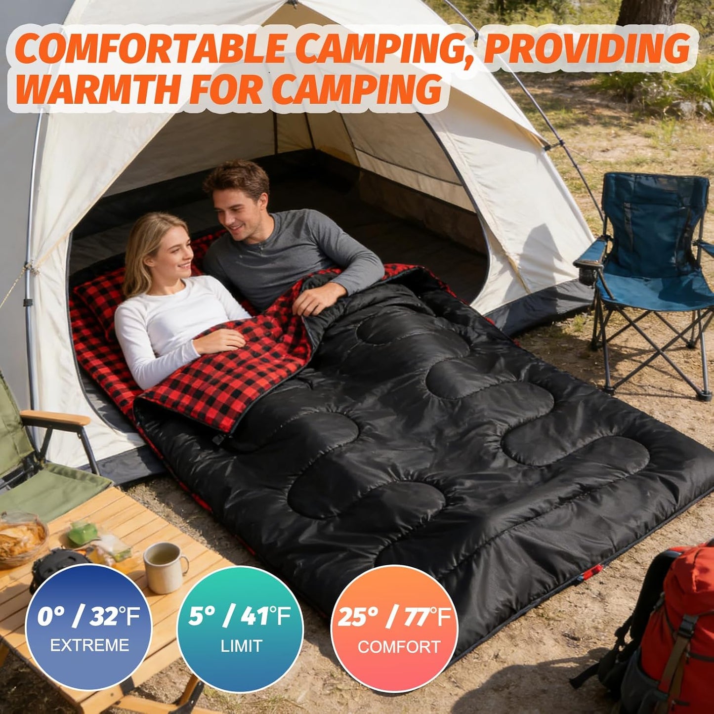 Swtmerry Double Sleeping Bag for Adults with 2 Pillows, Big&Tall XL Queen Size Sleeping Bag for 2 Person, Waterproof 2 Person Sleeping Bags for 3 Seasons,Cold Weather&Warm,Camping,Hiking & Backpacking