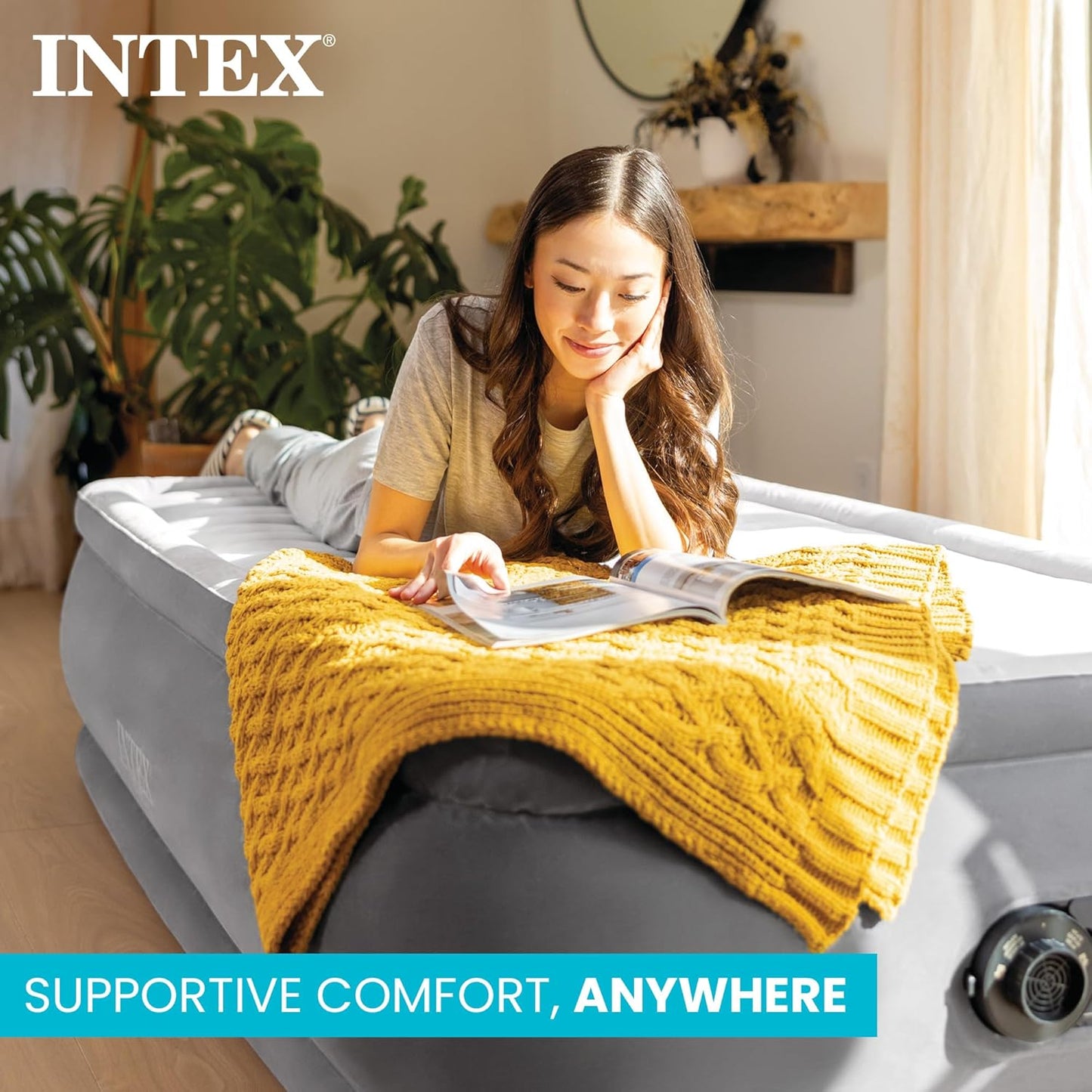 INTEX King Size Air Mattress, 18in Height Airbed with Built-in Pump, Dura-Beam Elevated Premium Comfort - Portable Inflatable Bed for Camping & Travel