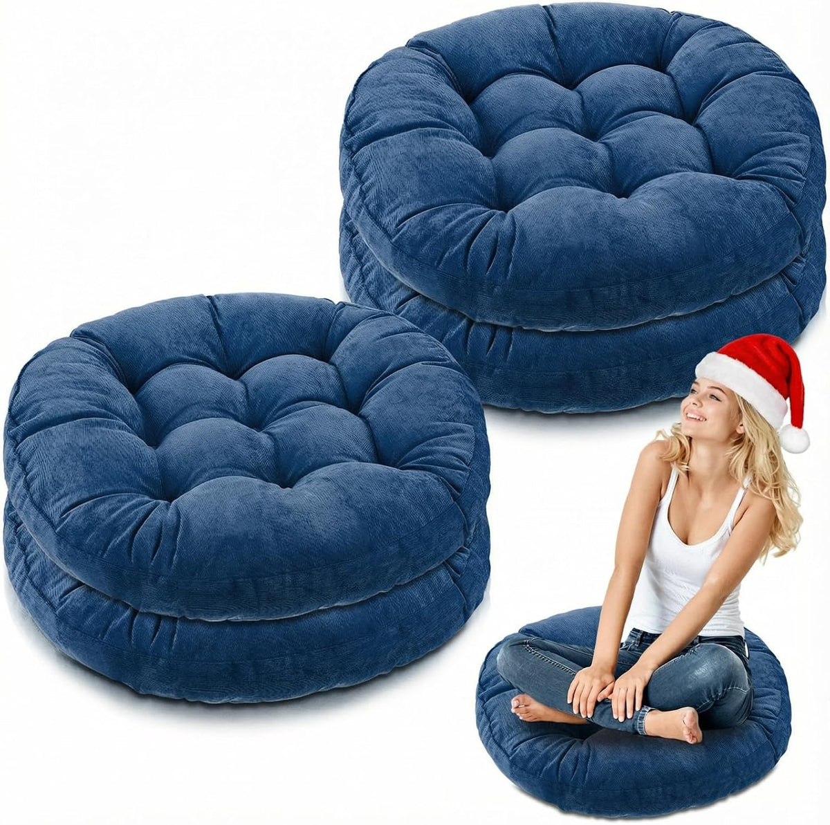 Jerify Navy Blue 4 Pcs Large Floor Pillow Cushion,Round 22 x 22