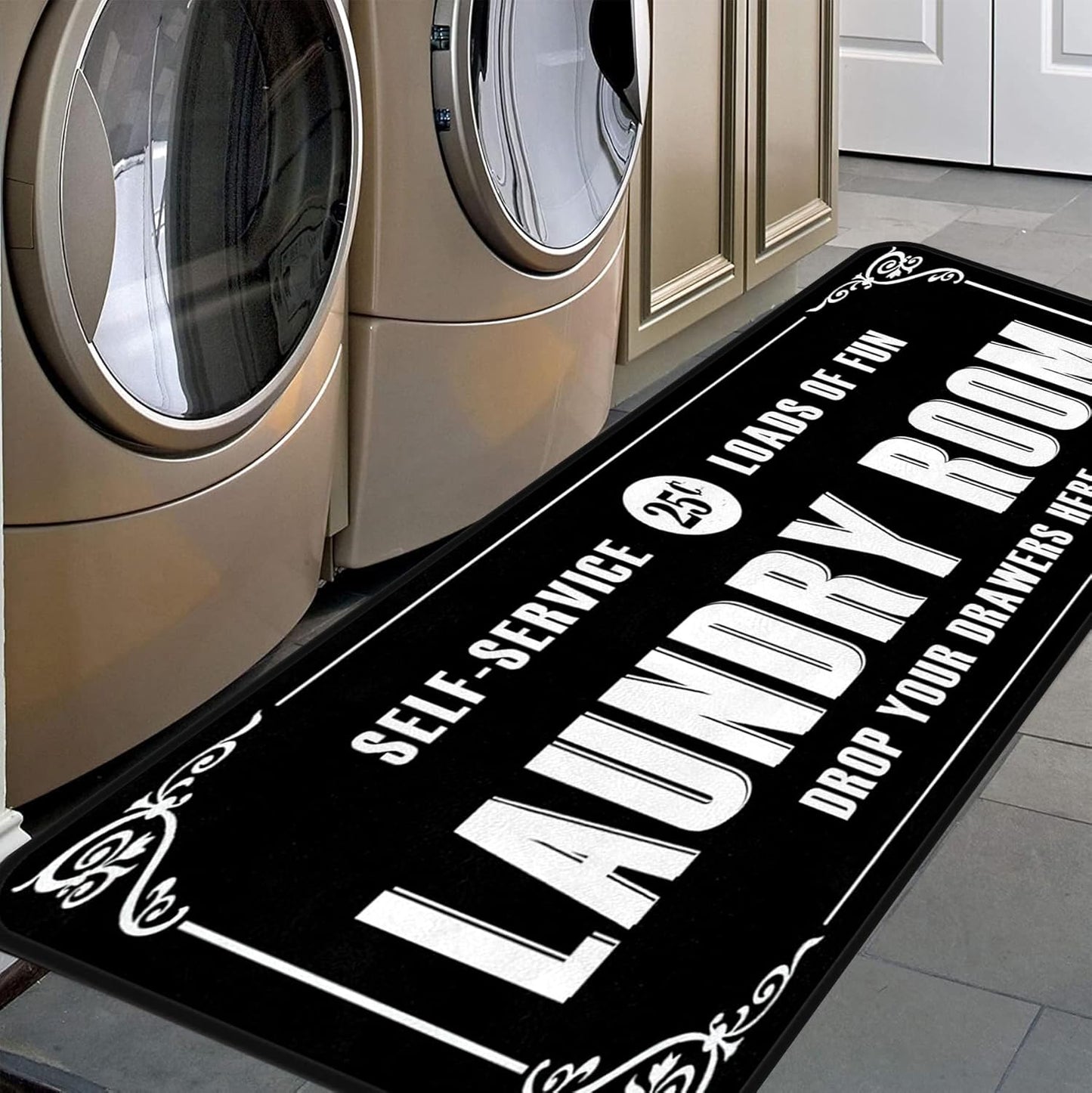 White-2 Farmhouse Laundry Room Rug Runner, Floor Mat, Waterproof Runner for Living Room, Kitchen, Bathroom, and Mudroom Decor 20''x48''